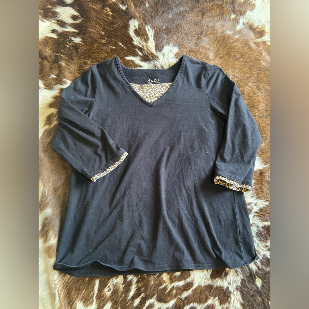 Black Women's Top with Leopard Trim